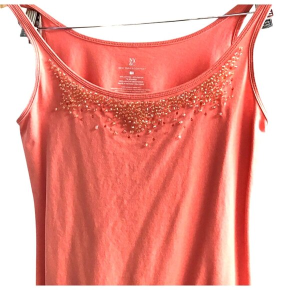 NEW YORK & CO.-WOMEN'S CORAL EMBELLISHED RHINESTONES BIB TANK TOP SIZE SMALL - Picture 3 of 6